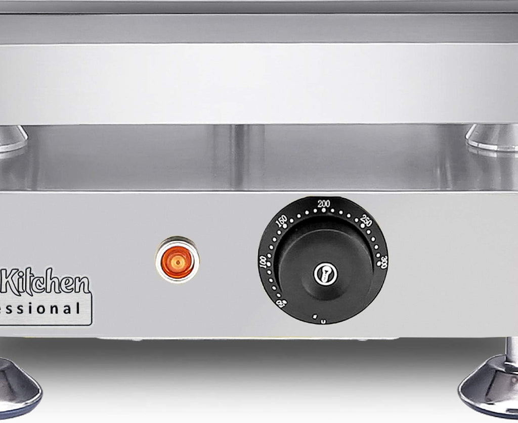 Commercial Electric Griddle, 2000W 110V, 14'×16' Plate, Adjustable Thermostat, Stainless Body with Grease Drawer