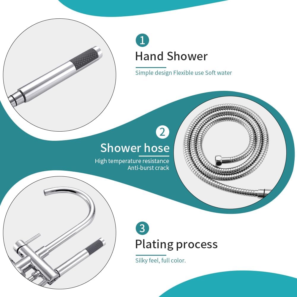 Floor Mount Bathtub Faucet, Freestanding Tub Filler, Standing Swivel Spout Shower Faucets Shower Mixer Taps with Cylinder Handheld Shower (Chrome, With Embedded Box)
