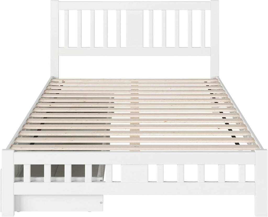 AFI, Tahoe Queen Platform Bed with Matching Footboard & Set of 2 Under-Bed Storage Drawers, White