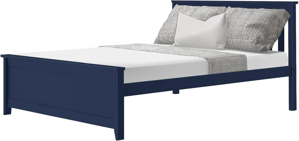 Max & Lily Full Size Bed Frame with Slatted Headboard, Solid Wood Platform Bed for Kids, No Box Spring Needed, Easy Assembly, Blue