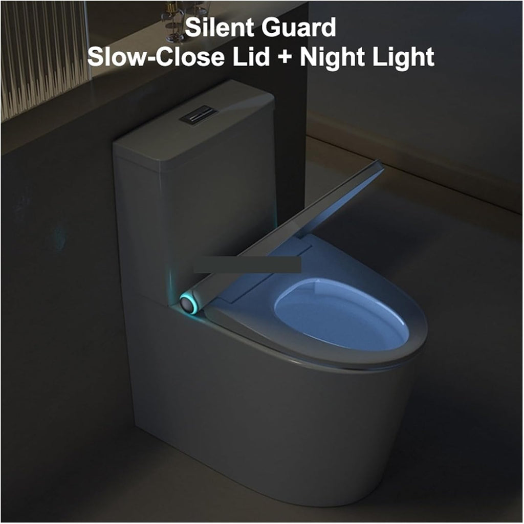 Electric Smart Bidet Toilet Seat Cover Adjustable Temp Night Light Intelligent Slow Close Lid Elongated(US)