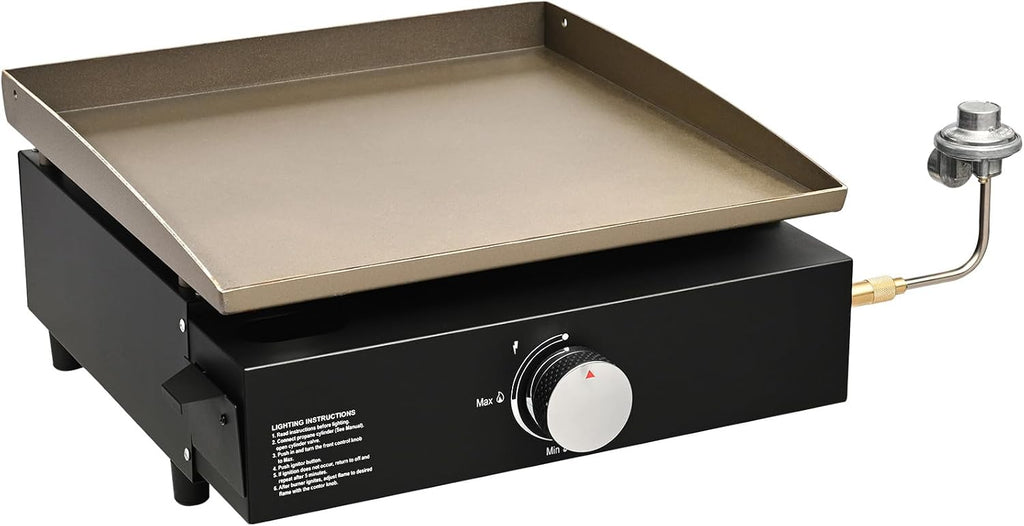 Happybuy Griddle, 16.9' Heavy Duty Manual Flat Top Griddle, Countertop Gas Grill with Non-Stick Cooking Plate, Propane Gas, 2-Burners