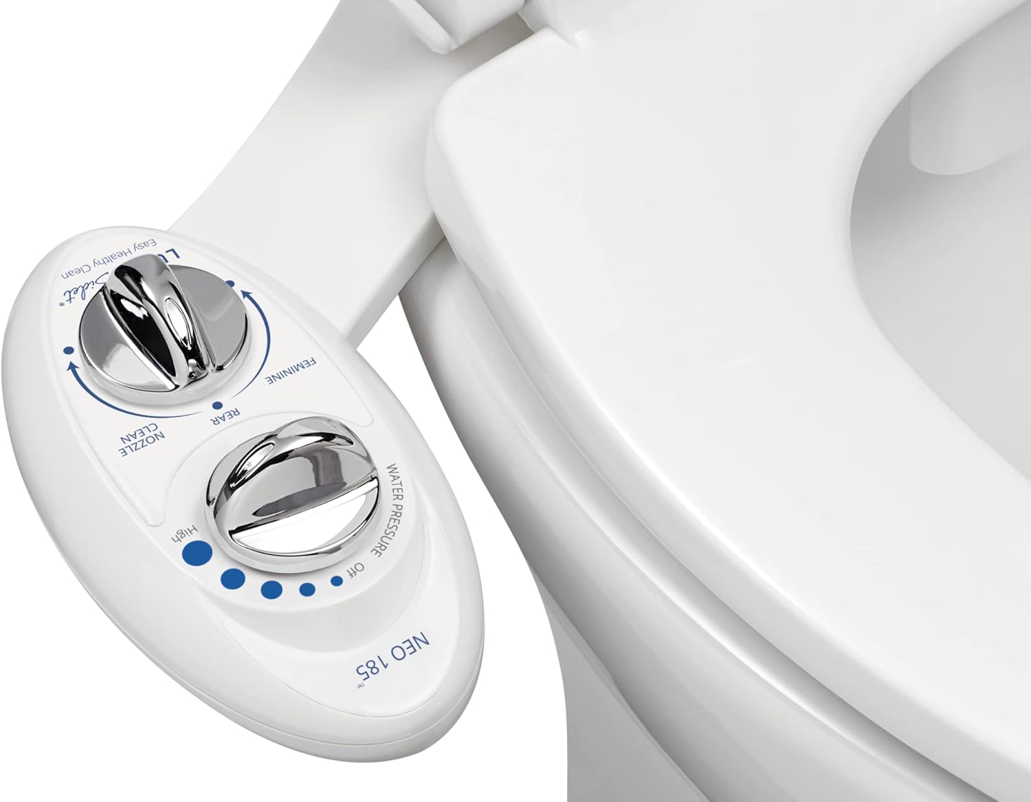 LUXE Bidet NEO 185 White Bidet Attachment, Comfort Soft Footstool, Toilet Seat Bumpers, and Water Filter Gift Set