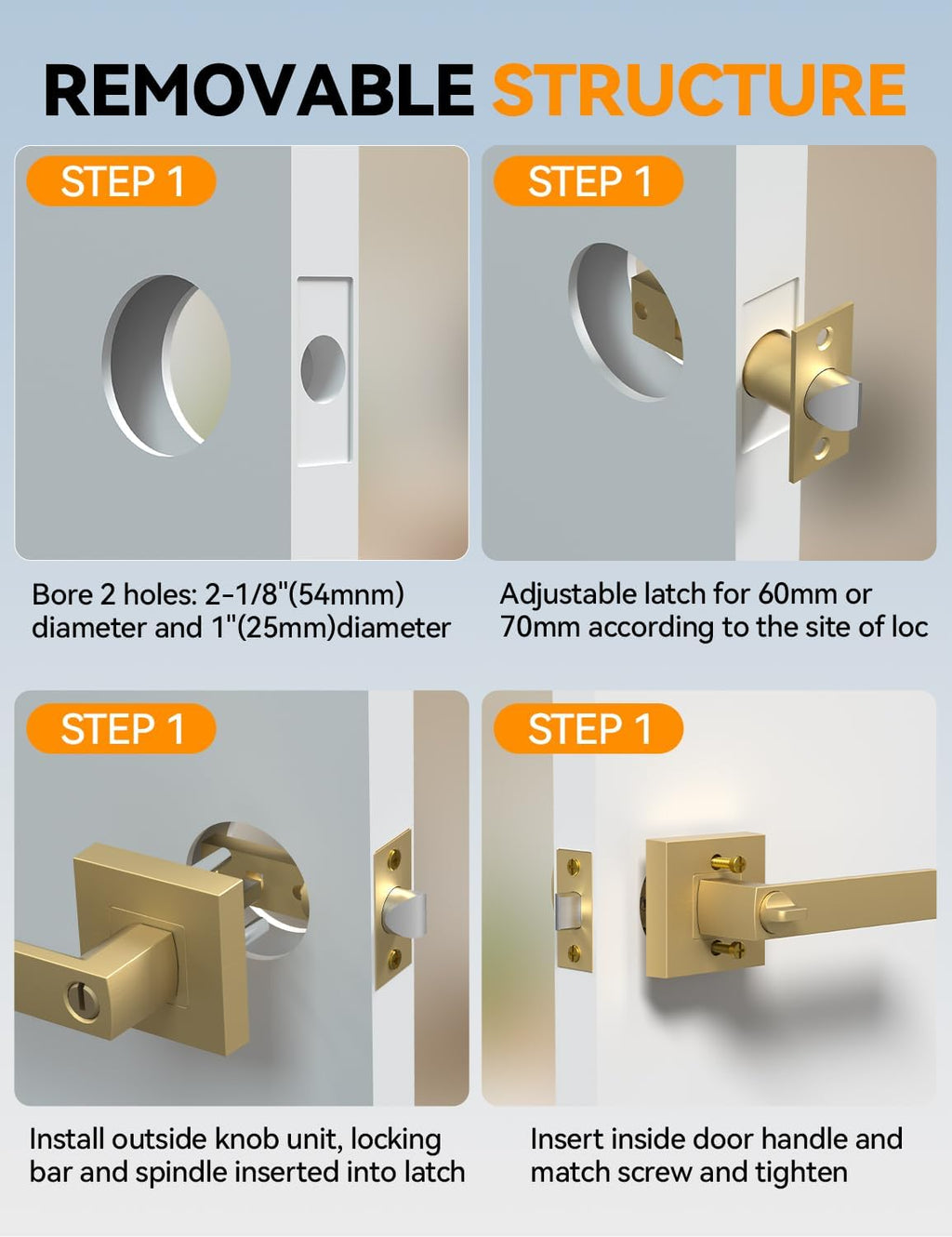 BSEED Gold Door Handles Interior Gold Privacy Door Levers fot Bedroom & Bathroom Lock Set in Modern Satin Gold Finish (10-Pack)