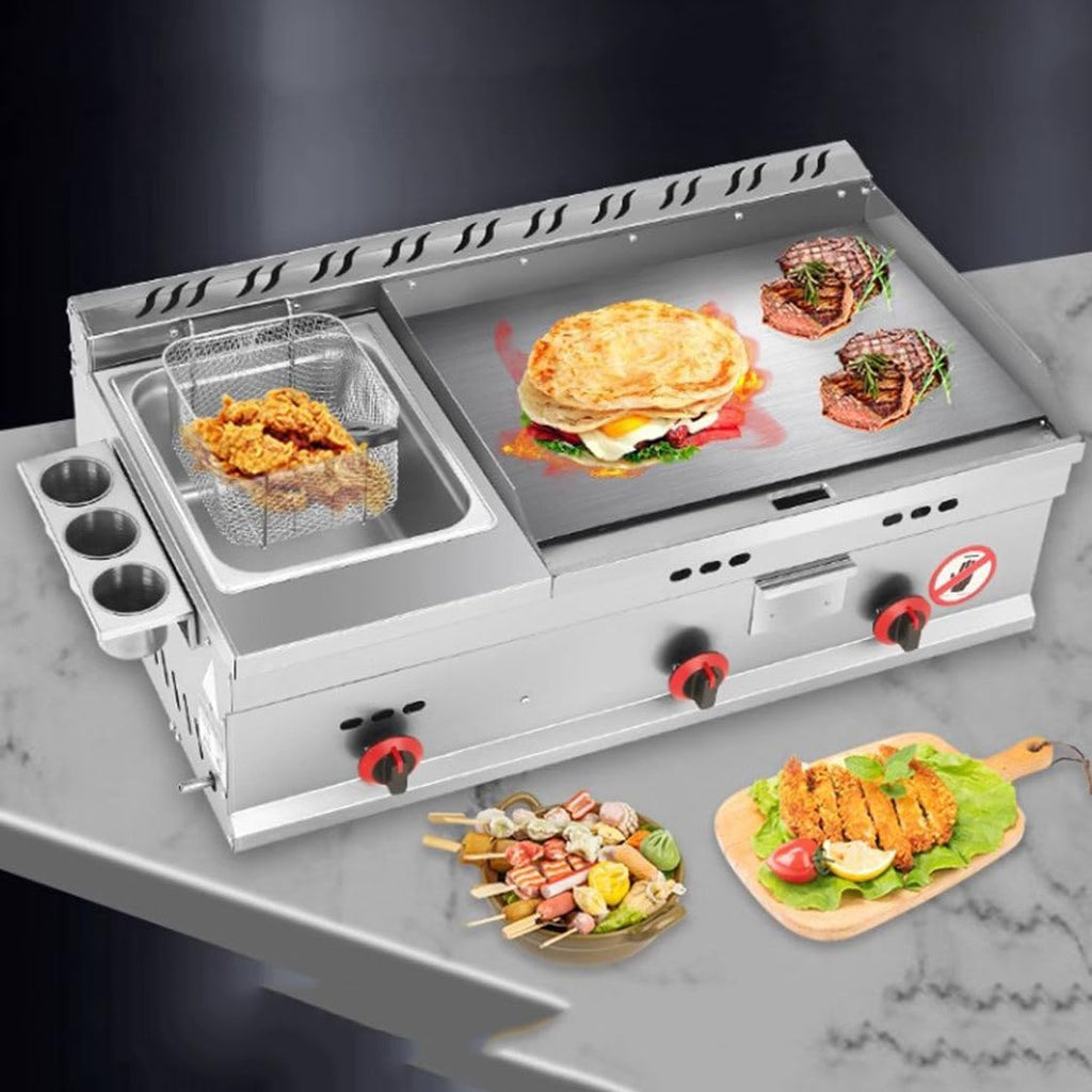 Commercial Gas Griddle, Countertop Flat Top Griddle Stainless Steel Grill, Teppanyaki Fry Pan with Adjustable Temperature