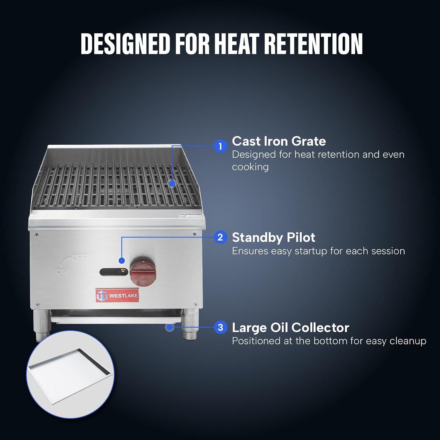 WESTLAKE 16'W Commercial Charbroiler Gas Countertop Single Burner Natural Gas and Propane 30,000 BTU Char Broiler Stainless Steel BBQ Stove Grill for Restaurants