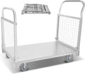 4IN1 Platform Truck Cart with Cage, 2200lbs Loading Platform Truck with 360° Casters, Heavy Duty Steel Flatbed Cart 40.1'*23.2'*19.6', Multi-Functional Push Dolly for Apartment, Workshop, Storage