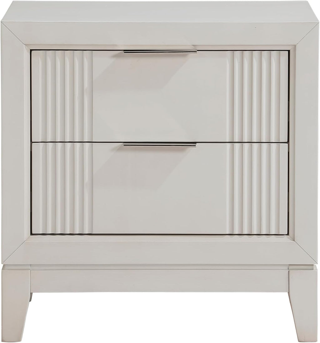 Modern Antique White Finish Bedroom Set 5 Piece Queen Size Bed with LED Light Wooden Furniture