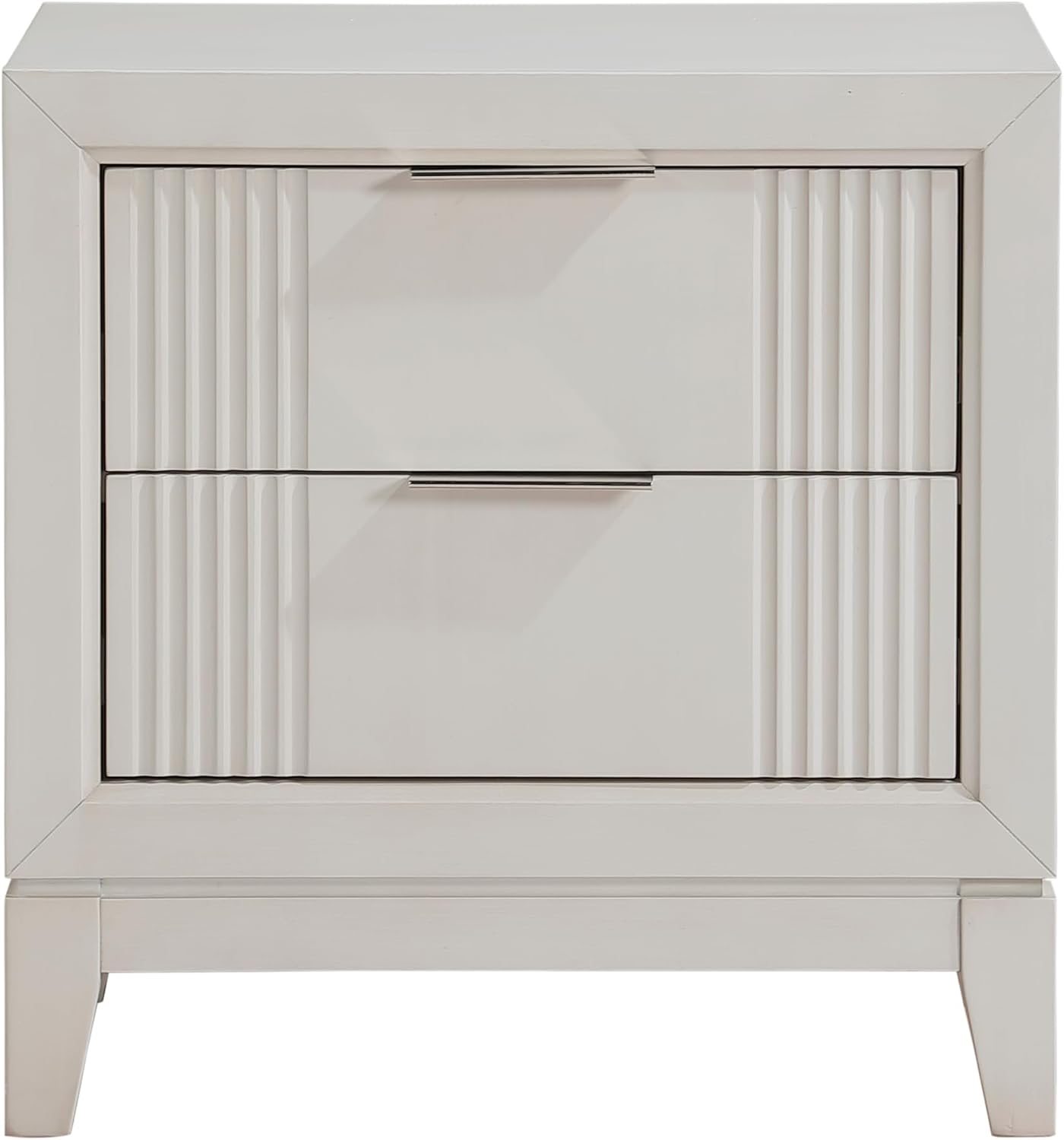 Modern Antique White Finish Bedroom Set 5 Piece Queen Size Bed with LED Light Wooden Furniture
