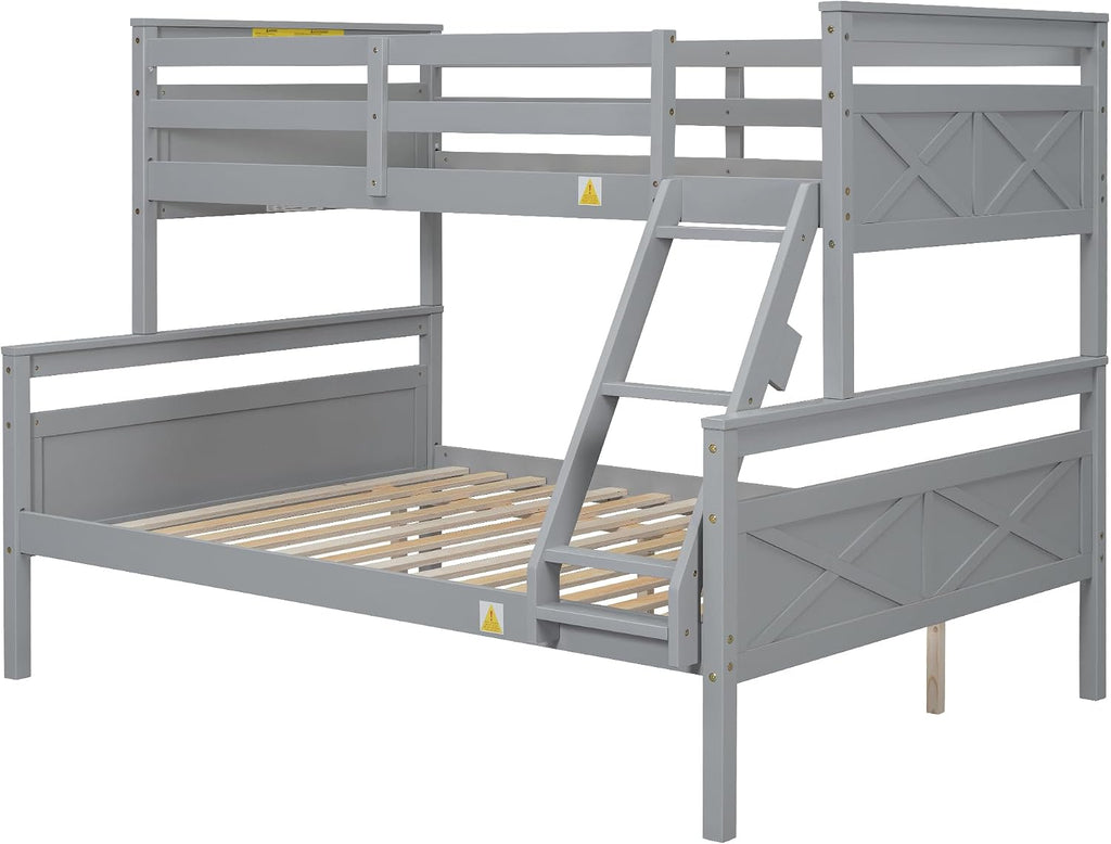 Merax Wood Bunk Bed,Twin Over Full Bunk Beds with Ladder,Safety Guardrail,Can be Separated into 2 Platform Beds,Perfect for Bedroom Kids Adults,Gray