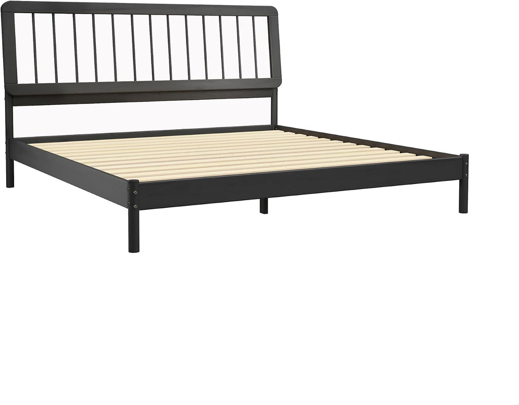 Walker Edison Clemente Mid-Century Modern Spindle Headboard King Bedframe, King Size, Black