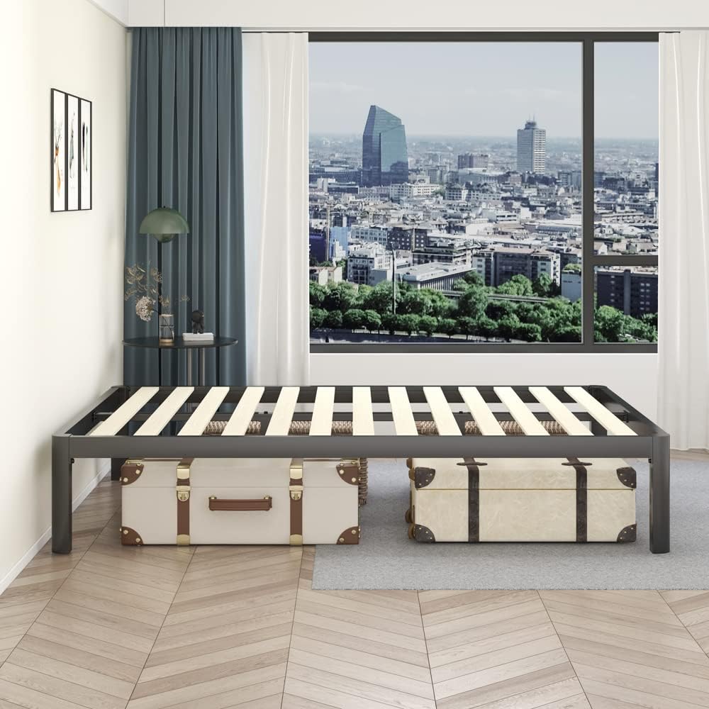 MAF Metal 18 Inch King Platform Bed Frame with Anti-Collision Round Legs, Black 3500 Lbs Heavy Duty Bed Frame with Wood Slats, No Box Spring Needed, Easy Assembly