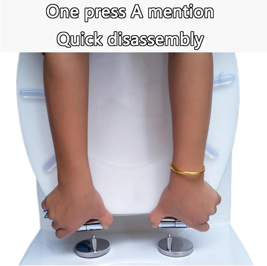 Standard Resin Toilet Seat Lid Round Toilet Seat Molded Toilet Seat with Quietly Close and Quick Release Hinges, Easy to Install Also Easy to Clean