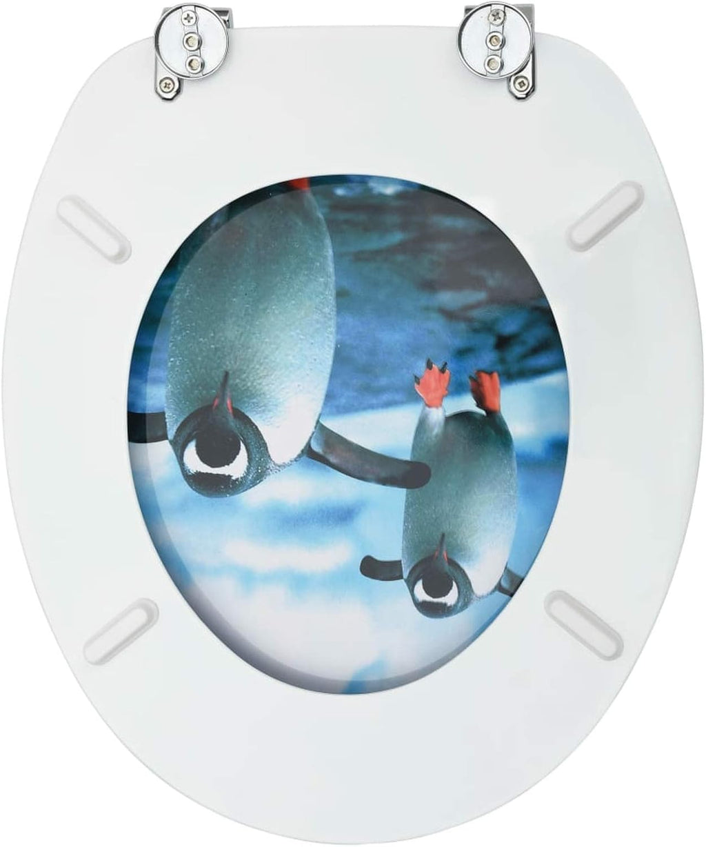 WC Toilet Seats with Lid 2 pcs MDF Penguin Design Toilet & Bidet Seats