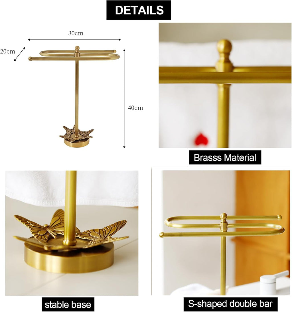 Brass Gold Freestanding Hand Towel Holder for Bathroom Countertop, Decorative Kitchen Towel Holder Stand (C)