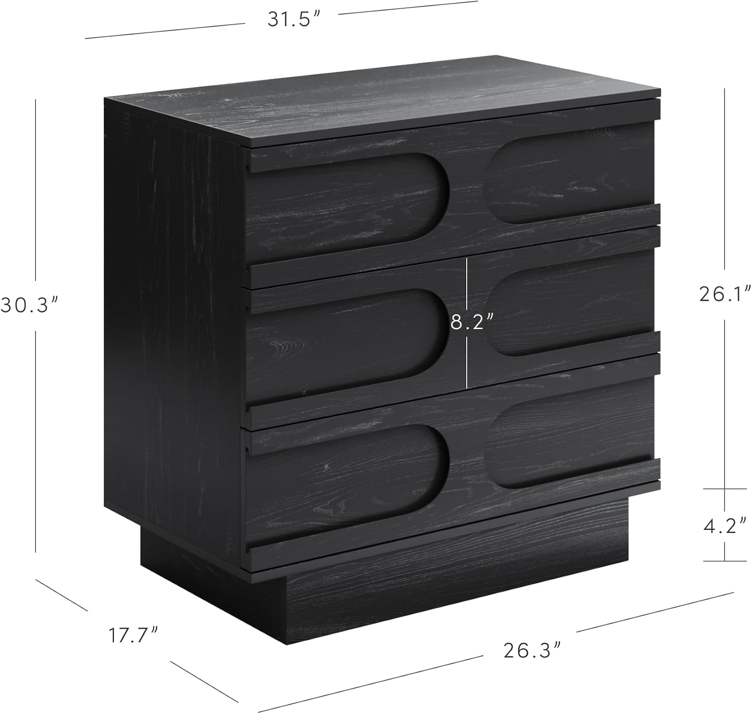 Nathan James Iris 3 Drawer Dresser, Mid-Century Modern Solid Wood Dresser for Bedroom, Black Oak
