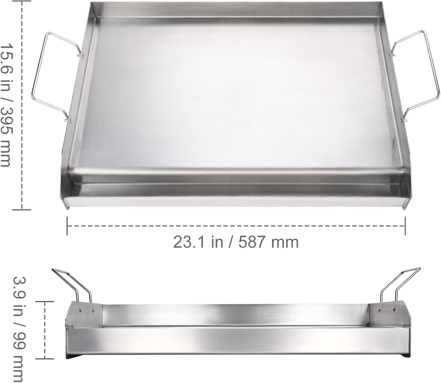 Happybuy 23.5'x16' Stainless Steel Stove Top Griddle, Pre-Seasoned Non-Stick Double Burner Pan with Handles & Oil Groove for BBQ, Gas Grills, Silver