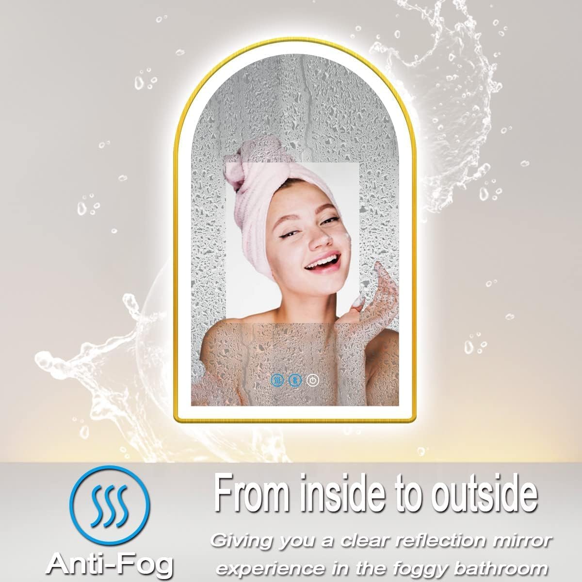 20x32 Inch Gold Bathroom Arch Vanity Mirror with Light Gold Frame Arch LED Mirror for Bathroom Wall Arched Lighted Mirror Anti Fog Dimmable 3Color 32' Gold Framed Arch Smart LED Light up Mirror