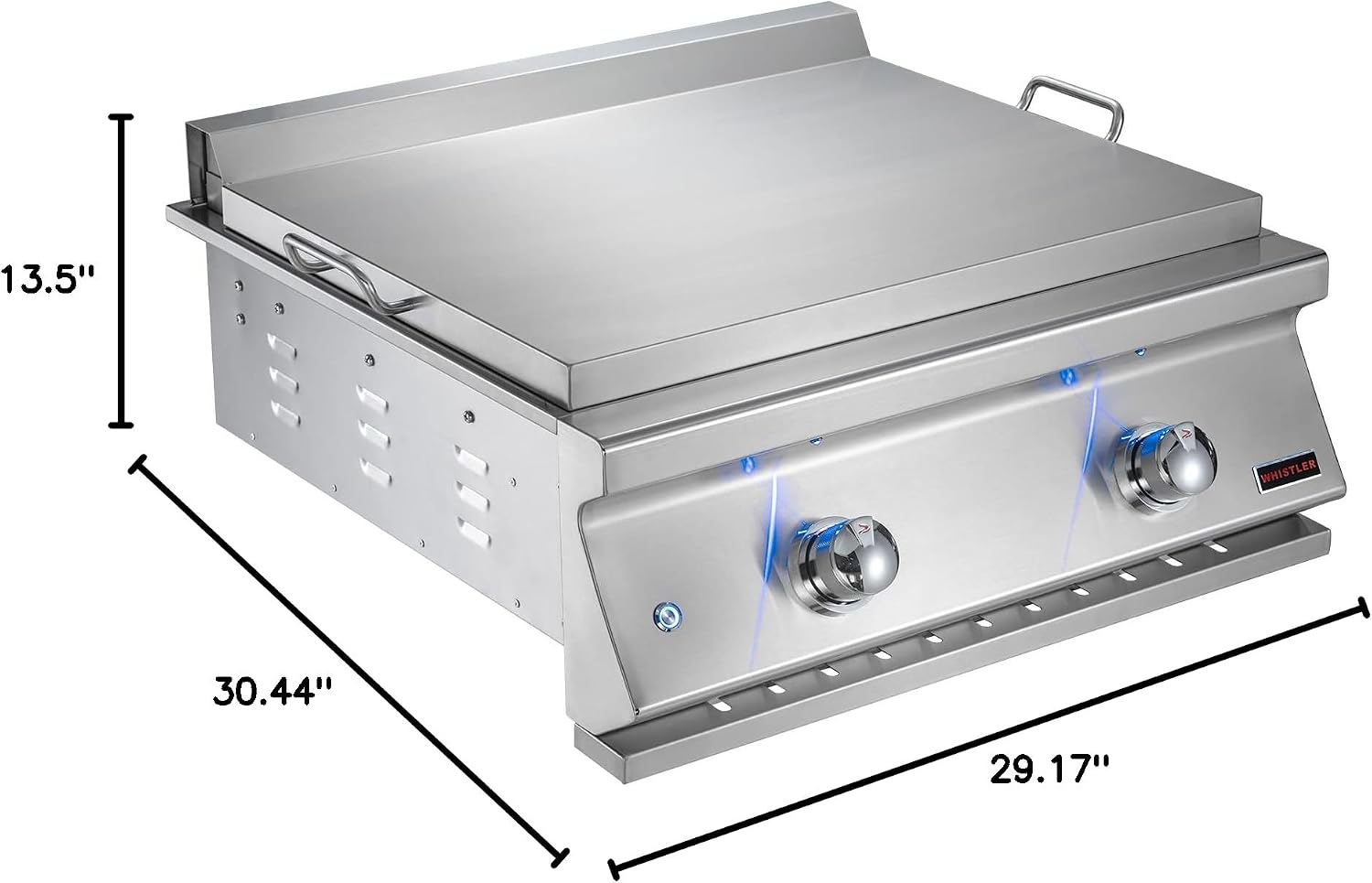 Whistler Built-in Propane Gas Griddle 28' Flat Top Griddle with Flame Thrower Ignition, Heavy Duty 304ss Cooking Plate, Fully Welded Fire Box