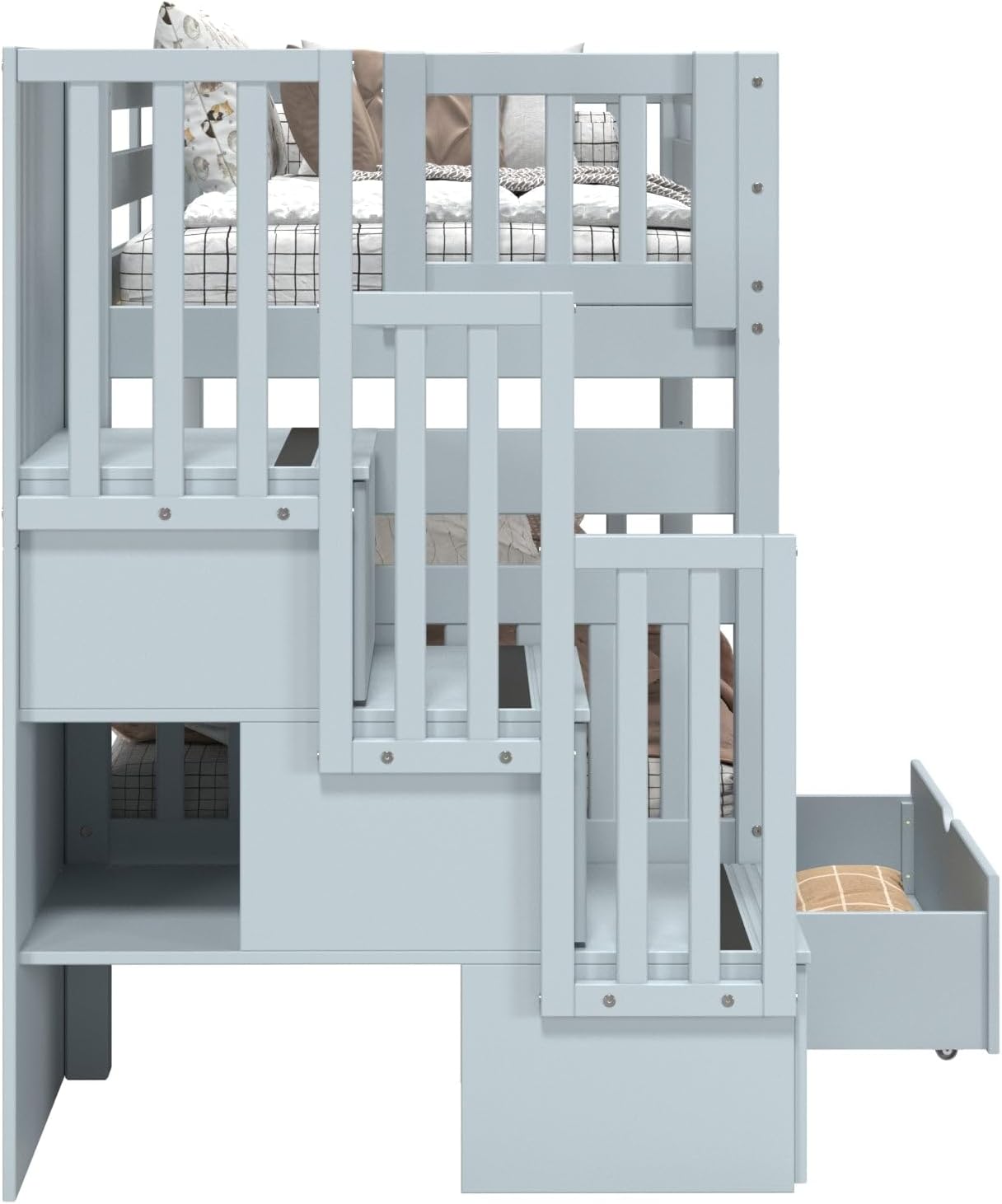 Bedz King Stairway Bunk Beds Twin Over Twin, 3 Step Drawers, 2 Storage Drawers, Breezy Blue