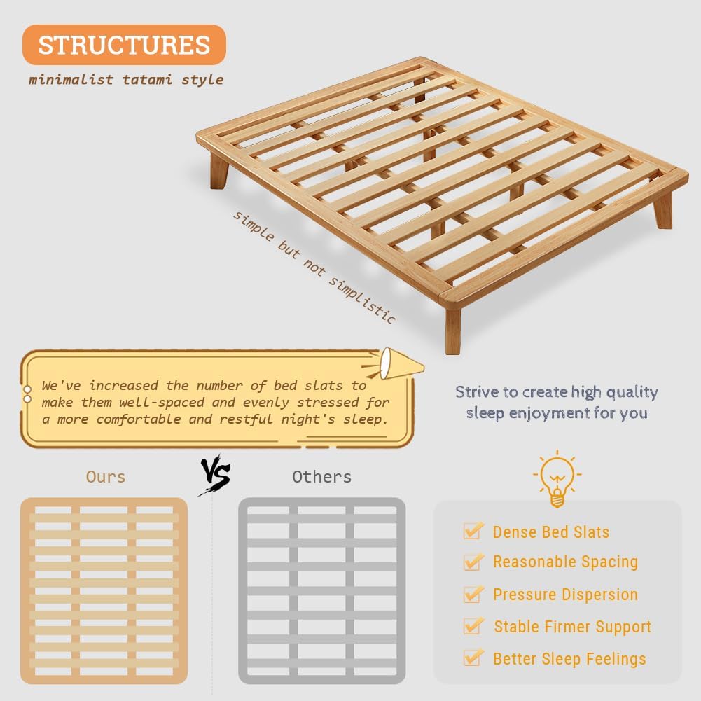 NELYE Twin-XL Platform Bed Base - 14 Inch Solid Wood Mattress Foundation with Support Slats and Legs, Twin XL Size Rubberwood Simple Bed Frame