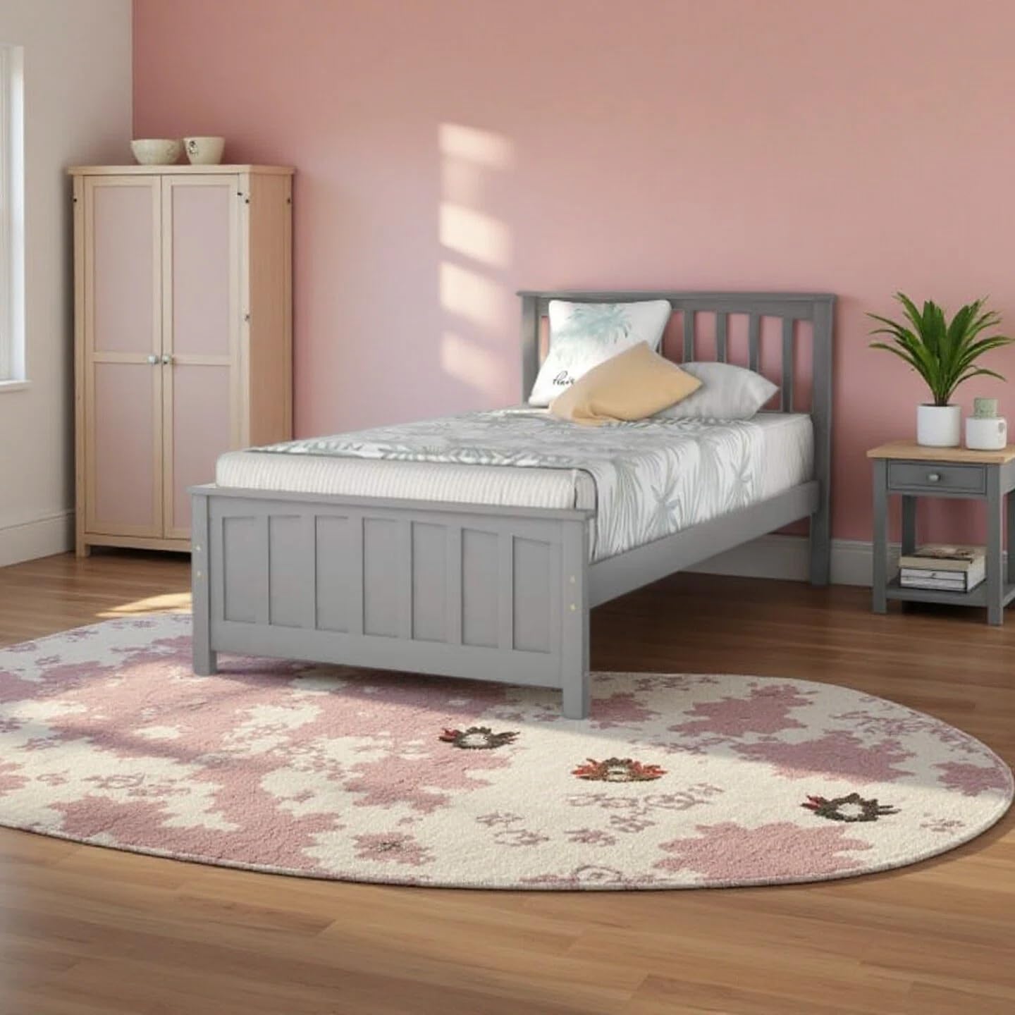 Harper & Bright Designs Tiwn Platform Bed Frame with Headboard and Footboard, Wood Platform Bed with Wood Slats and No Box Spring Needed, Grey