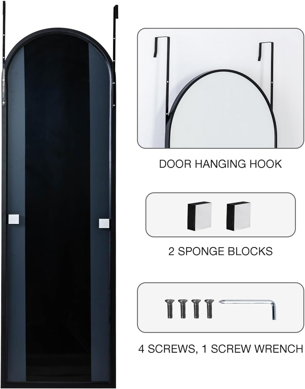 DYNWELL Full Length Door Mirror, Mirror Full Length Door Hanging, Over The Door Mirror, 50'x16' Bathroom Back of Door Mirror, Long Mirror for Bedroom Living Room(Black)