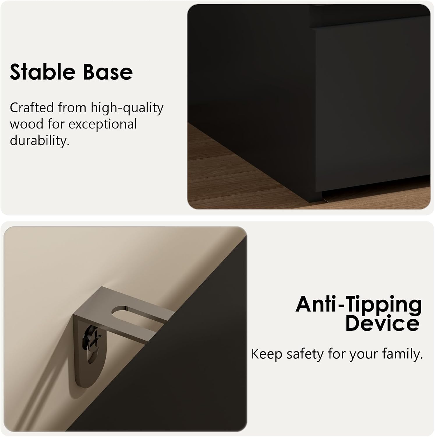 3 Drawer Nightstand & Side Storage Table, Minimalist Modern Black Bedside End Tables with Ample Storage, Versatile Wooden Chest of Drawers for Bedroom, Living Room, Offices (Set of 2)