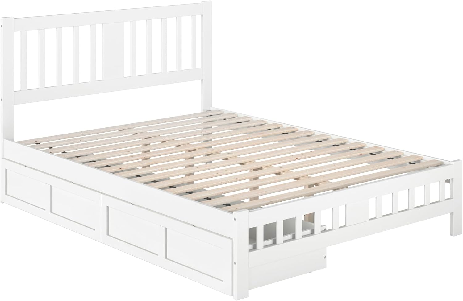 AFI, Tahoe Queen Platform Bed with Matching Footboard & Set of 2 Under-Bed Storage Drawers, White