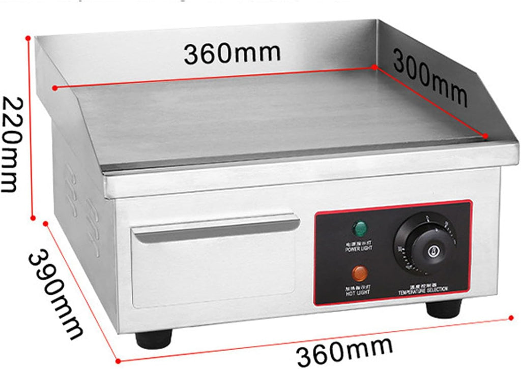 1500W Commercial Electric Countertop Griddle Stainless Steel Flat Top Grill Hot Plate BBQ Non-Stick Flat Large Countertop Griddle for Restaurant Steak Pancake Kitchen, 122°F-572°F