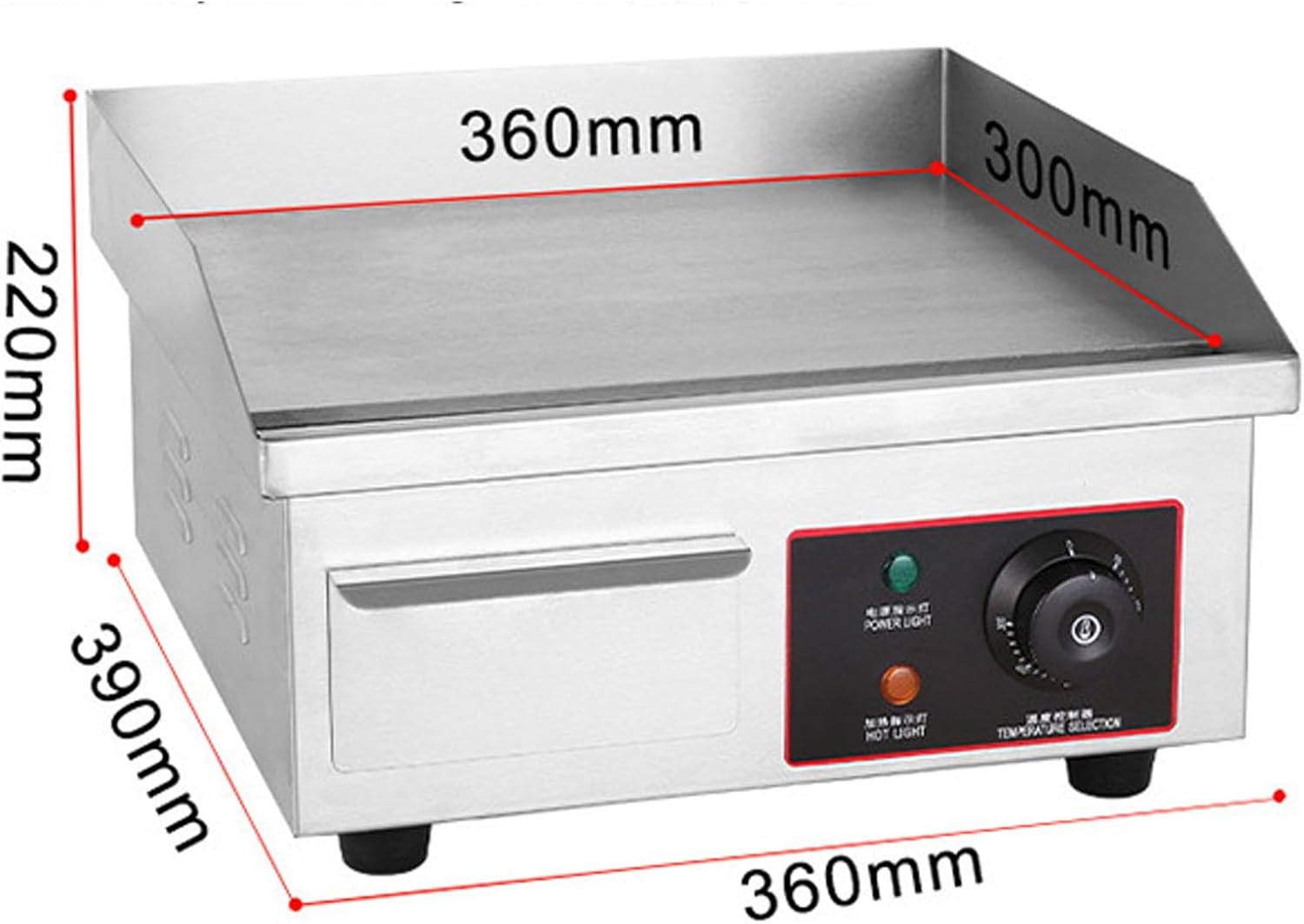 1500W Commercial Electric Countertop Griddle Stainless Steel Flat Top Grill Hot Plate BBQ Non-Stick Flat Large Countertop Griddle for Restaurant Steak Pancake Kitchen, 122°F-572°F