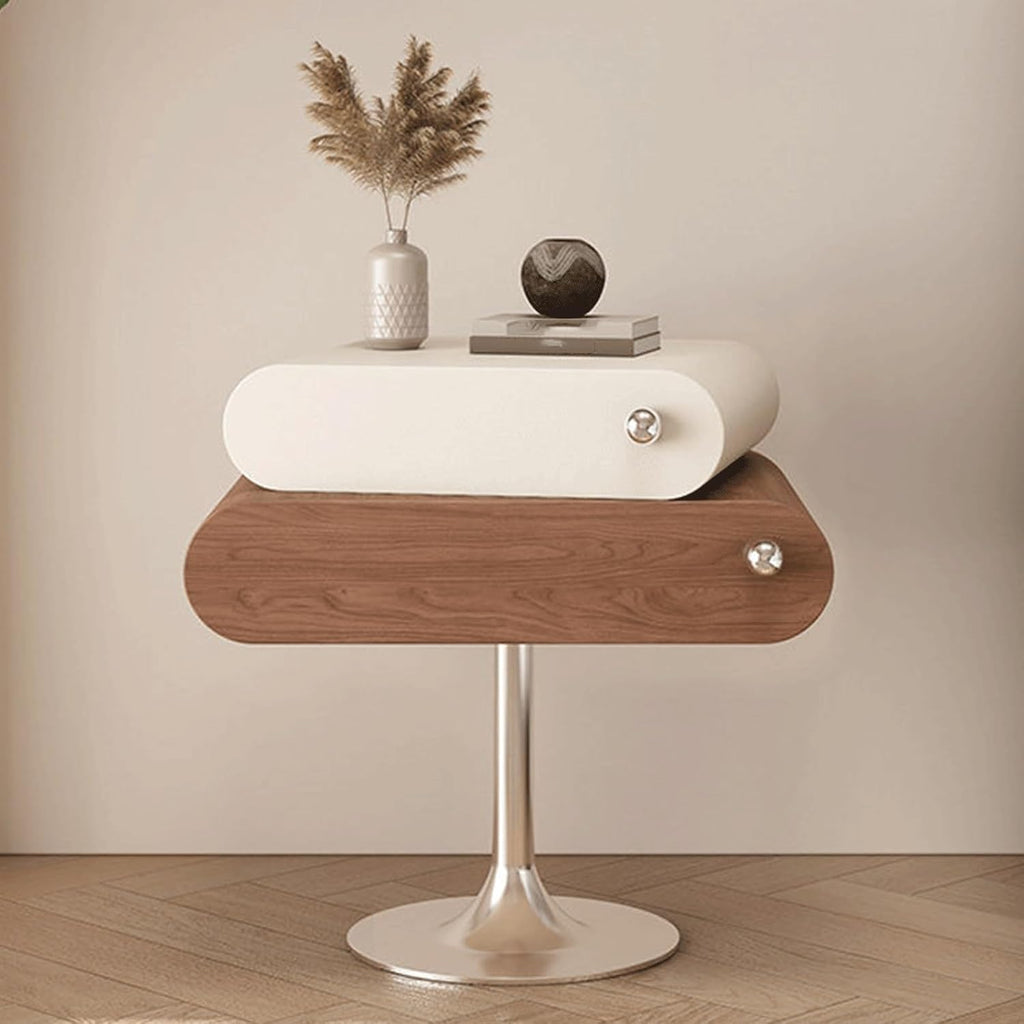 Modern Minimalist nightstand with Dual Drawers, Solid Wood + Metal Frame Construction. Open-Style Side Table Suitable for bedrooms, Living Rooms, hallways, and Offices(Khaki,Large)