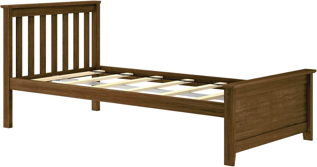 Max & Lily Twin Bed Frame with Slatted Headboard, Solid Wood Platform Bed for Kids, No Box Spring Needed, Easy Assembly, Walnut