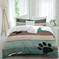 Farmhouse Duvet Cover Set Queen Size 4 Pieces Cute Animal Claws Vintage Green Brown Wood Grain Bedding Set with Zipper Closure, 1 Comforter Cover 92x106 Inches 1 Flat Sheet & 2 Pillow Cases