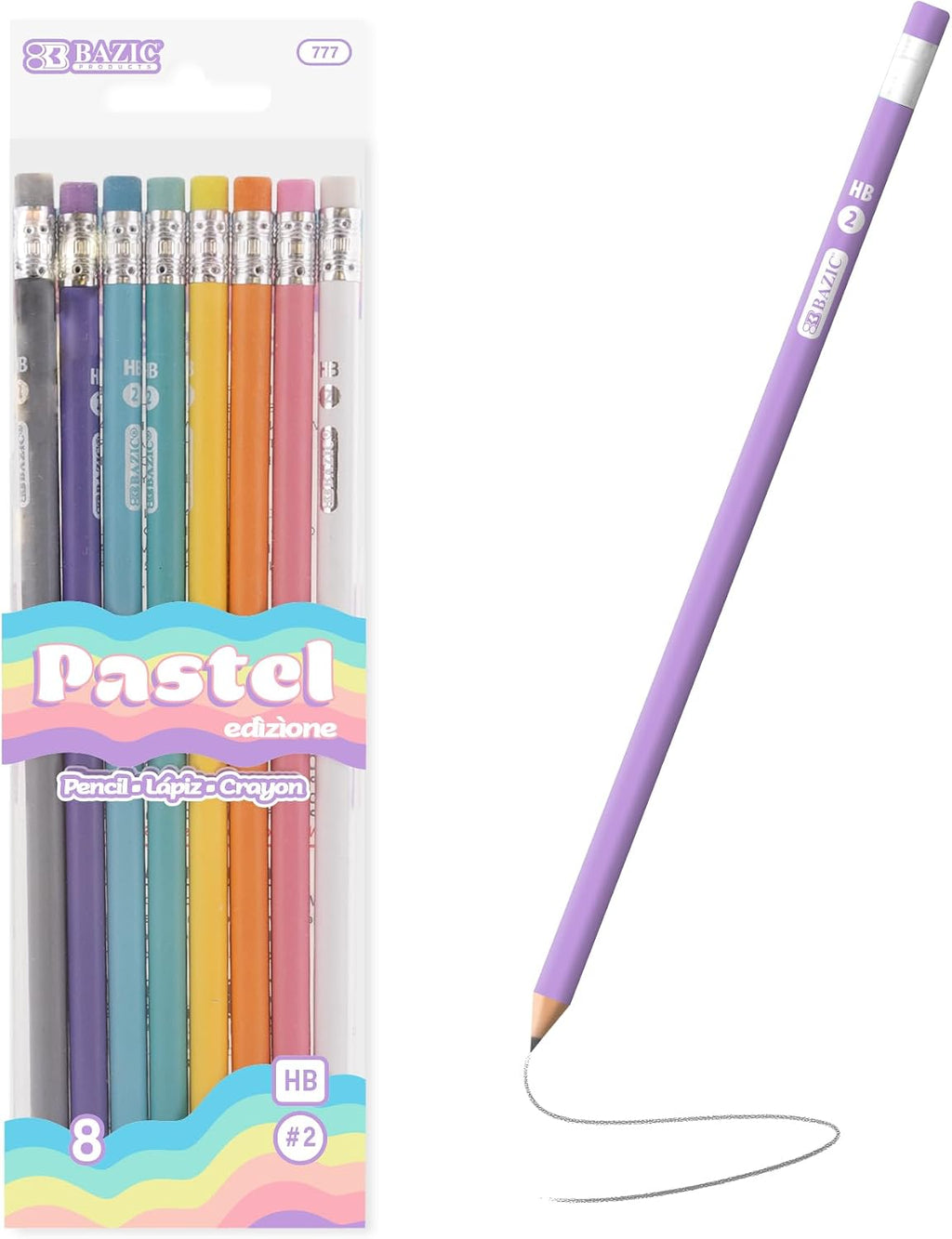 BAZIC PRODUCTS Pastel Pencils 144 Packs (1152 Pcs), Assorted Colors Wood-Cased #2 HB Pencil Cute Pencil with Eraser Bulk for Classroom Teacher Supplies