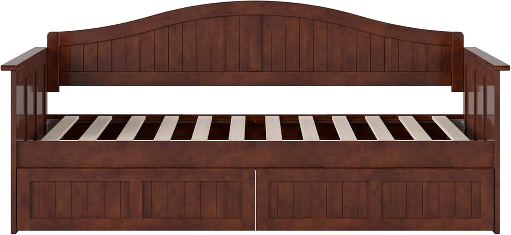 AFI, Nantucket Twin Size Wood Daybed Frame with 2 Storage Drawers, Walnut (Brown)