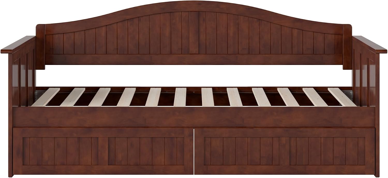 AFI, Nantucket Twin Size Wood Daybed Frame with 2 Storage Drawers, Walnut (Brown)