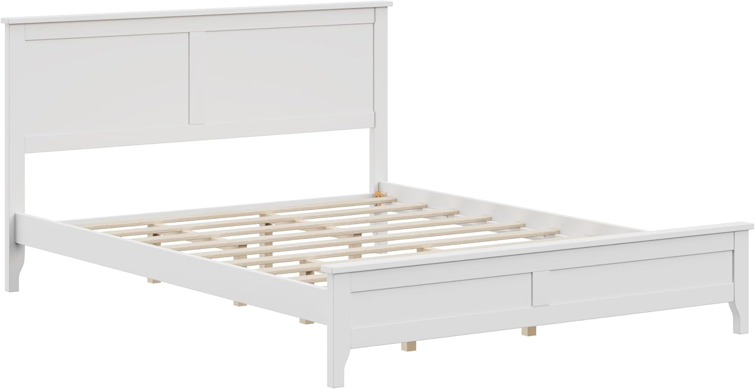 Queen Size Wood Bed Frame and Headboard, Modern Retro White Platform Beds Frames, Sturdy and Durable Design Rustic Wooden Bedroom Set, Easy Assembly, No Box Spring Needed (White, Queen)