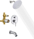 sumerain Tub and Shower Faucet with Rough in Valve, Brushed Nickel Shower Faucet with Tub Spout, 8 Inch Rain Shower Head
