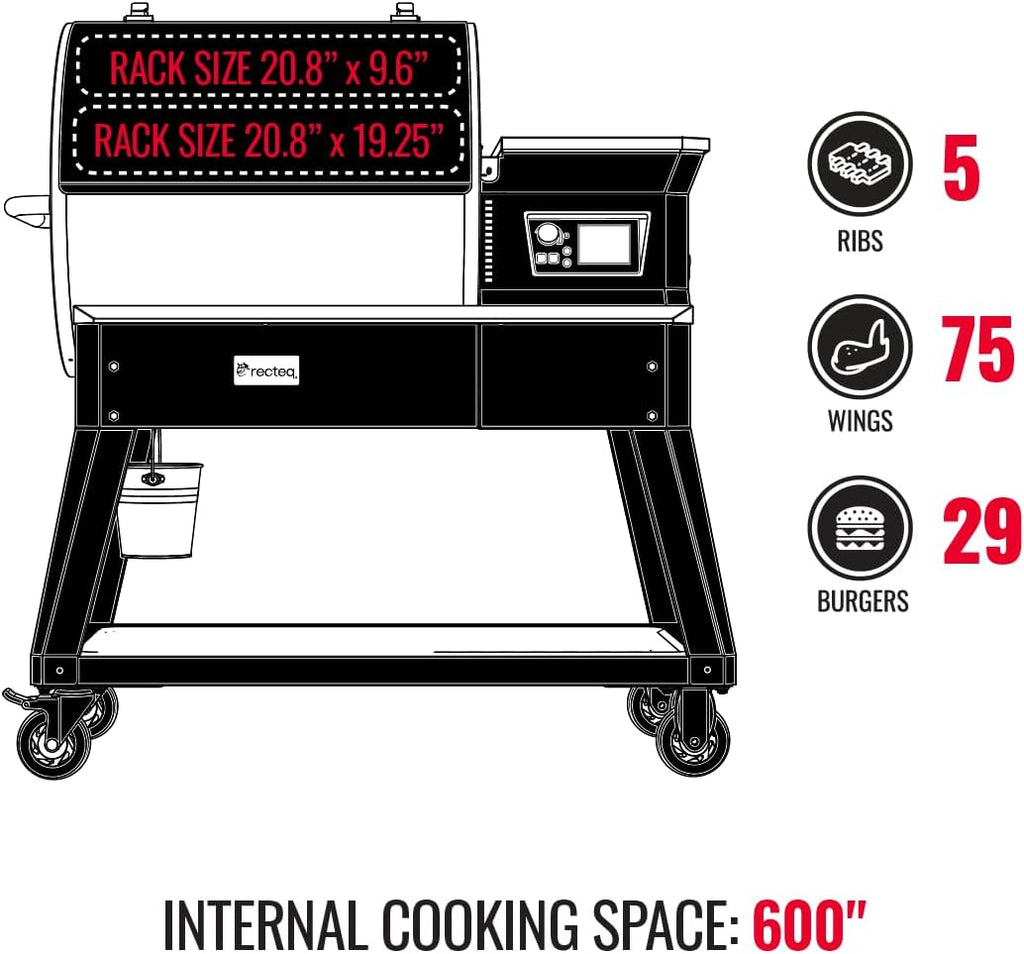 recteq Patio Legend 600 Pellet Smoker, Pellet Grill with Wifi & App Connectivity, Outdoor Smokers Grills, Wood Pellet Grills, Temp Range 180° to 700+°, Smoker Grill + Grilling Basics Bundle