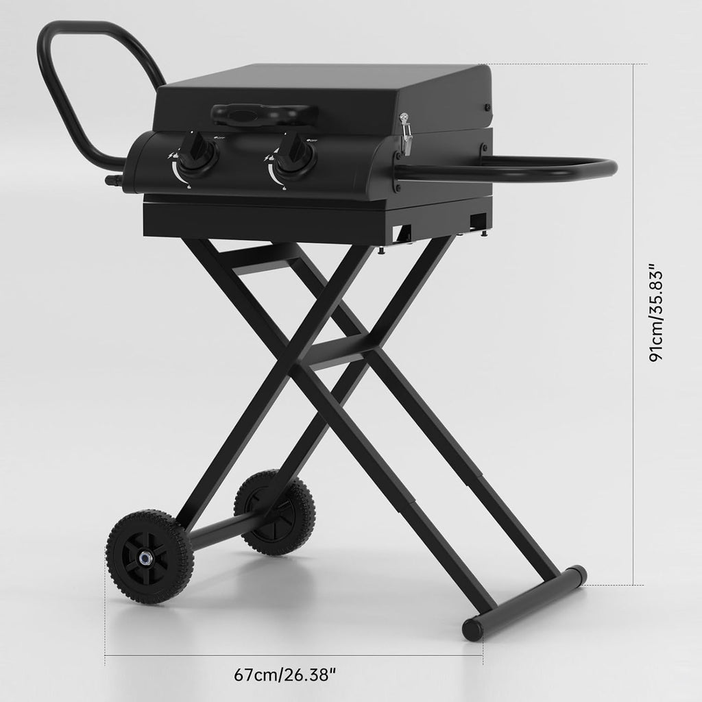 Portable Propane Griddle Grill with Hood, Side Shelf, & Adjustable Heat Zones - Folding Gas Grill for Outdoor Cooking Patio Backyard Camping RV Tailgating