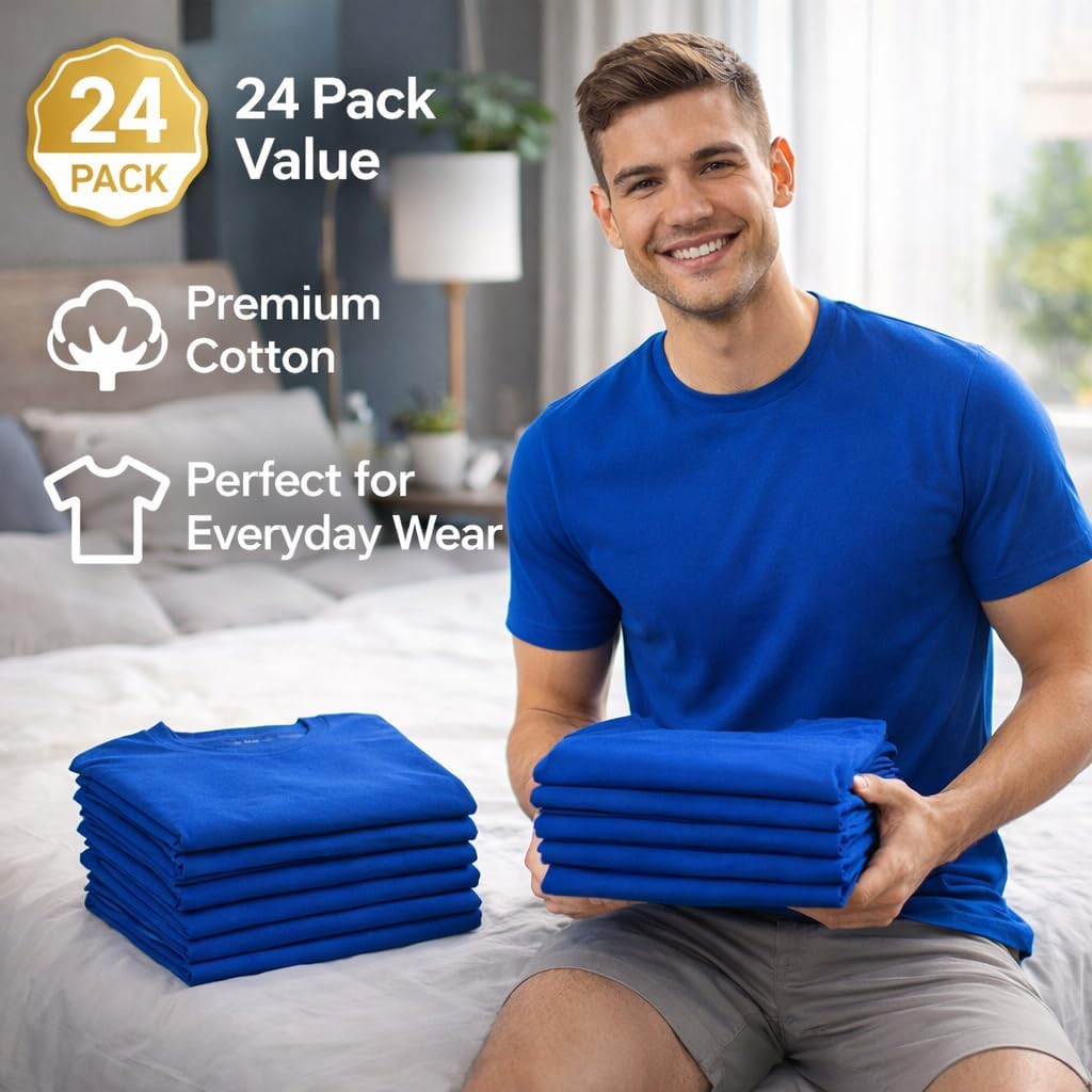 SOCKS'NBULK Men's Cotton Crew Neck Regular T-Shirts Bulk Short Sleeve Lightweight Tees Mix Colors