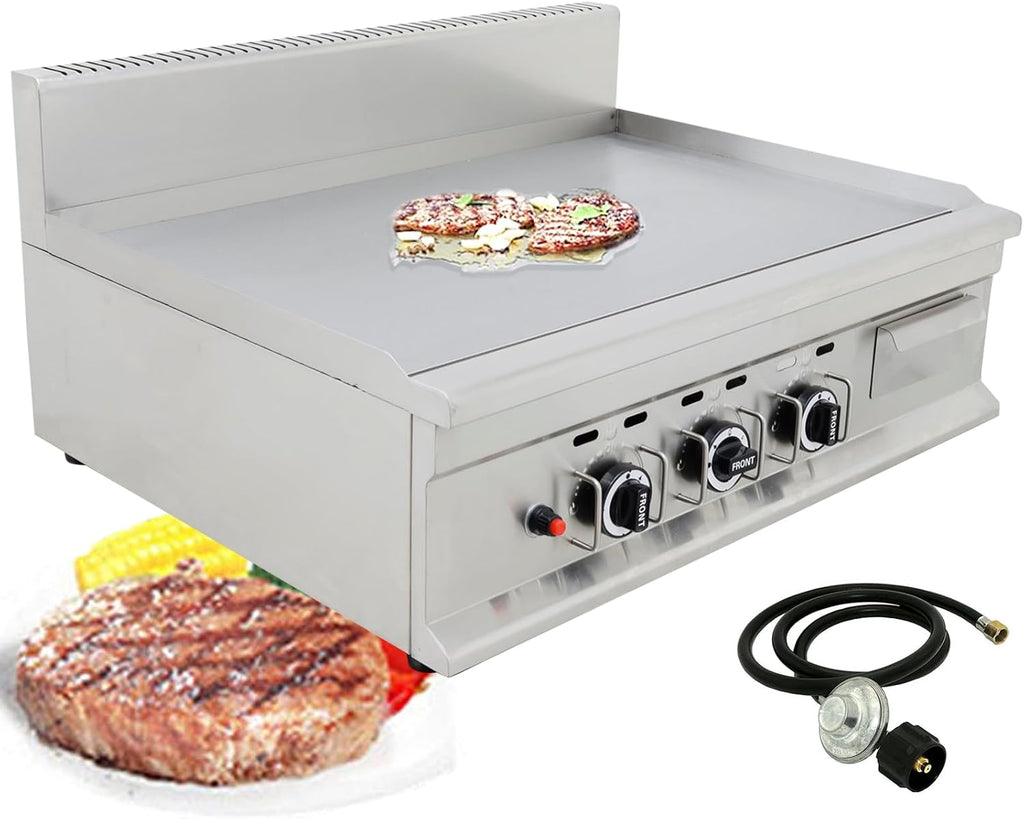INTSUPERMAI Commercial Grill Griddle LPG Countertop Griddle 2800Pa Flat Top Grill Hot Plate Stove Stainless Steel Teppanyaki Grill Plate Size 35.63×21.65 in for Restaurant Kitchen Camping Outdoor BBQ