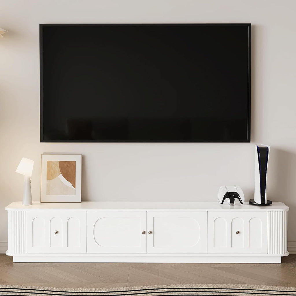 White TV Stand for 65/75/85 inch TVs, Modern Entertainment Center with Storage Cabinets, 2 Drawers & 2 Open Shelves with Sliding Doors, Media Console with Cable Management for Living Room/Bedroom