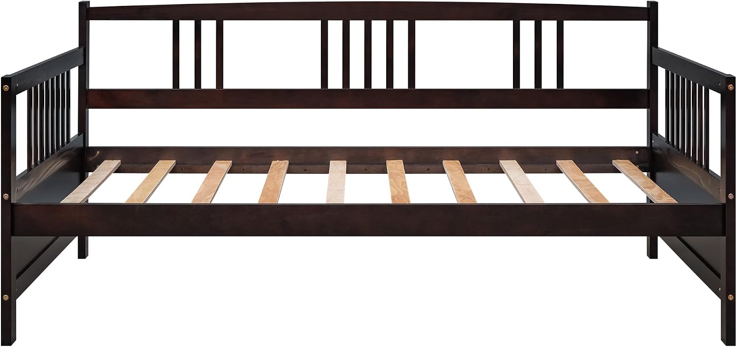 Merax Daybed Twin Bed Wooden Slats Support Modern Living Daybed with Rails, Twin Size, Dark Espresso