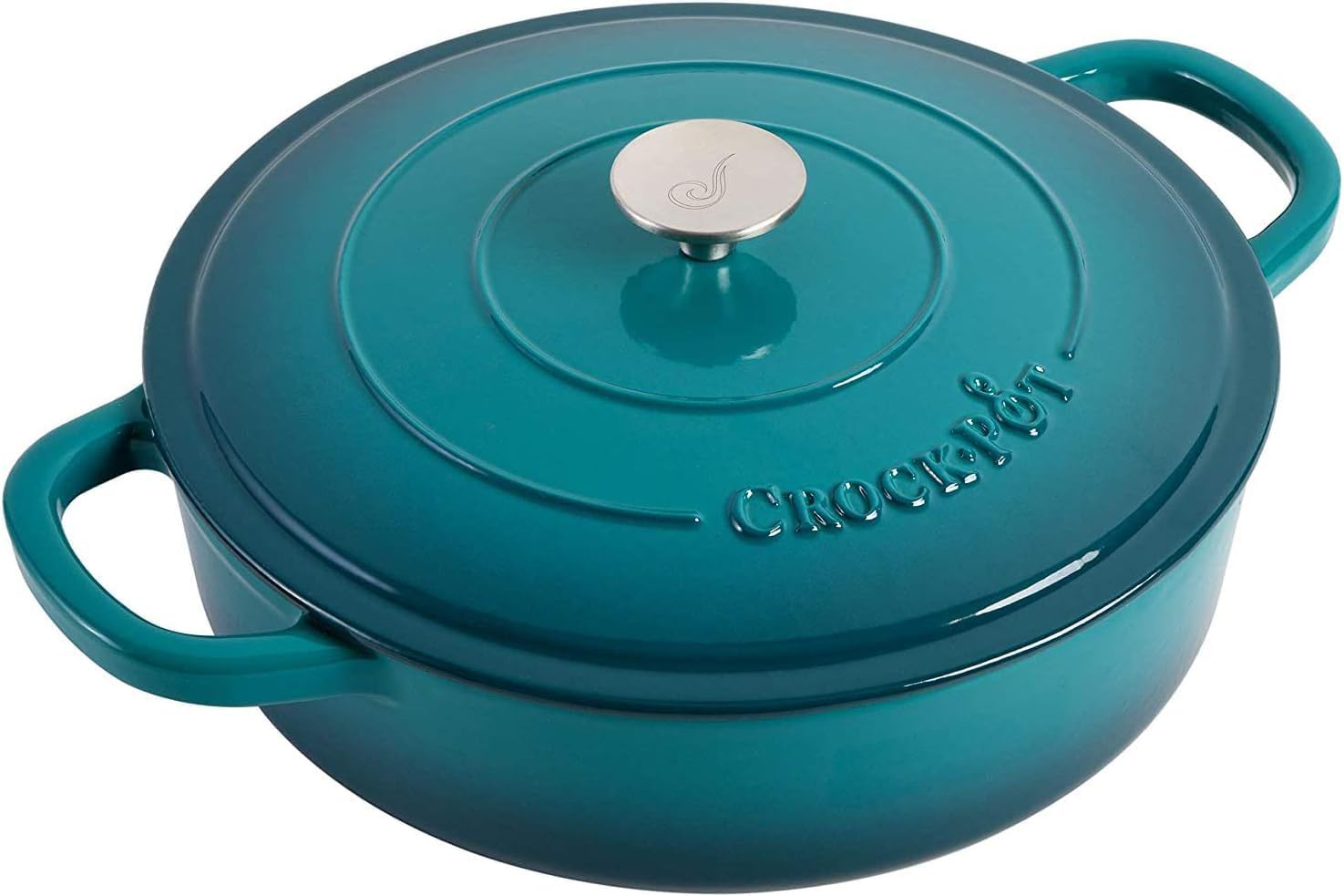 5 Quart Enameled Cast Iron Braiser Pan with Self-Basting Lid – Round Dutch Oven Casserole Dish for Roasting, Simmering & Baking – Oven Safe with Large Handles for Easy Lifting (Teal Ombre)