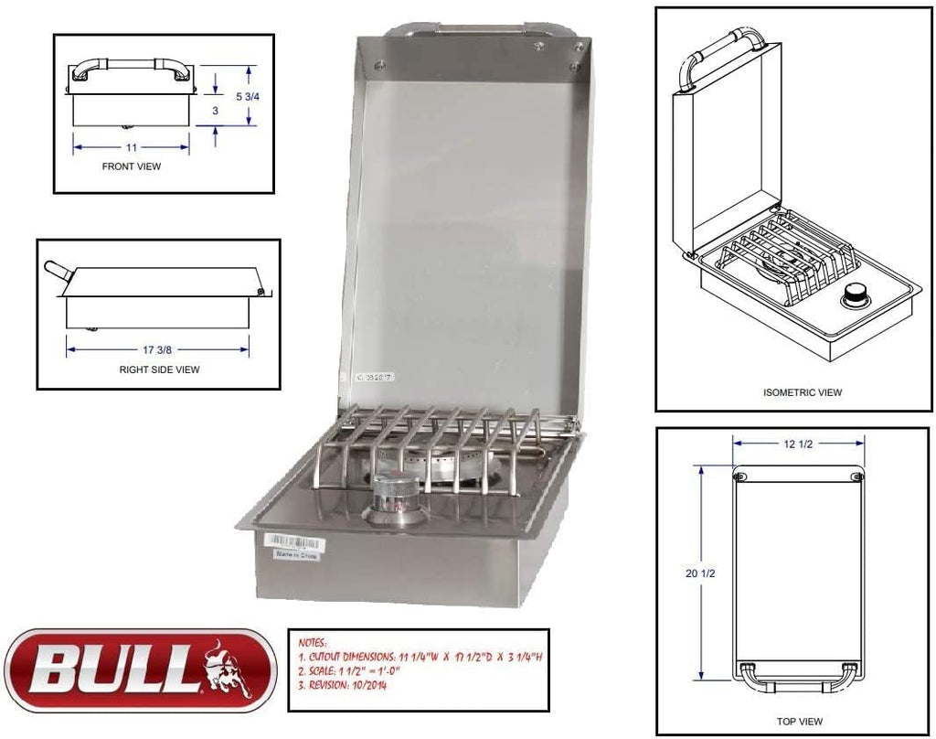 AMS Fireplace | Bull GRILLS outdoor 30' The Outlaw grill NG with Single Side Burner, SS Sink, Grill Cover, Refrigerator, Door & Drawer Combo w/5 in 1 BBQ Tool Set
