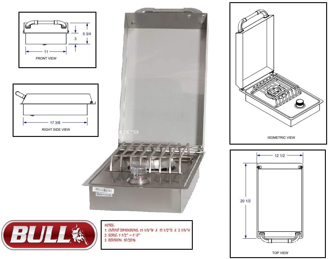 AMS Fireplace | Bull GRILLS outdoor 30' The Outlaw grill NG with Single Side Burner, SS Sink, Grill Cover, Refrigerator, Door & Drawer Combo w/5 in 1 BBQ Tool Set