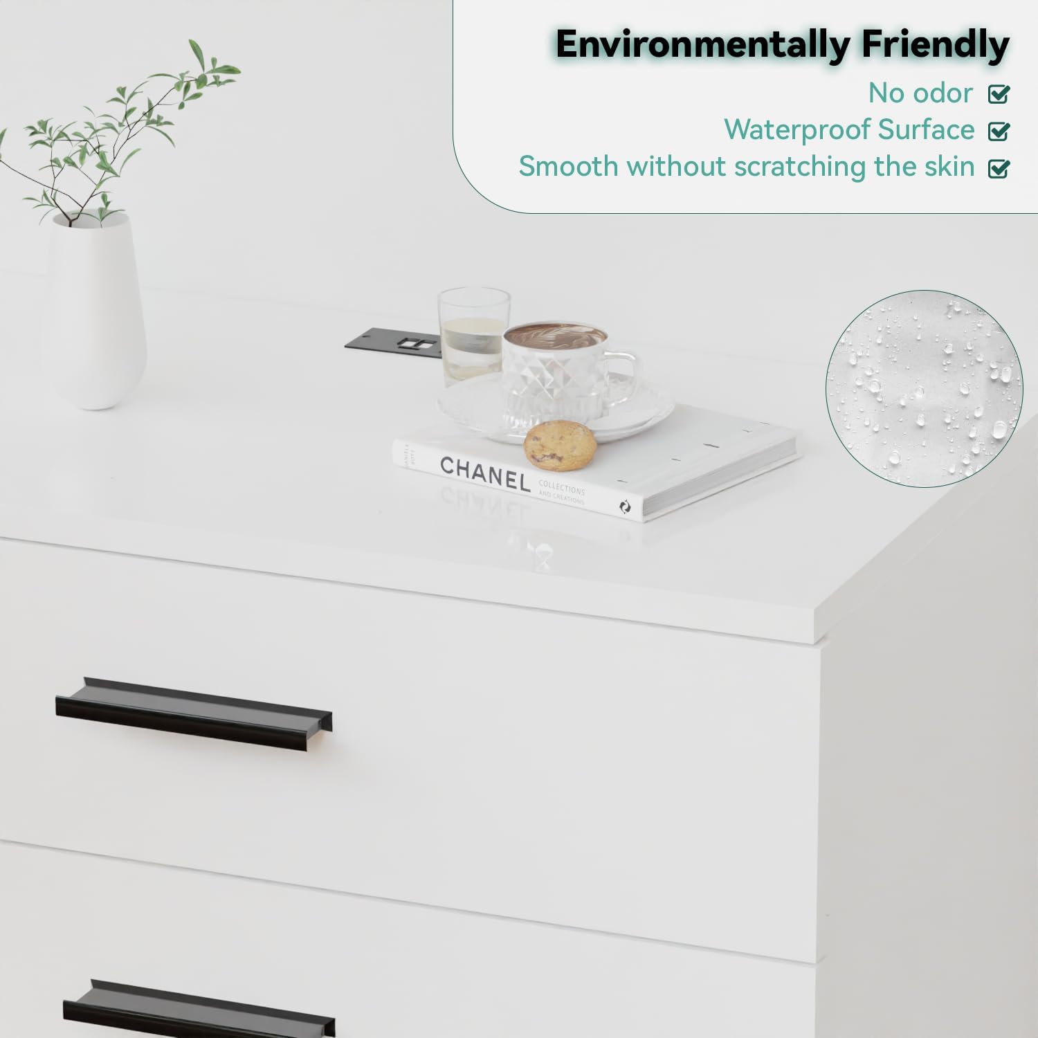FJTJBSI Dresser with Power Outlets Wooden 4 Drawer Dresser with USB and Type C Port Chest of Drawers for Bedroom Tall White Organizer Storage for Living Room Hallway Closet