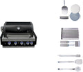 Mont Alpi MABi400-BSSTOOLKIT 32-inch 4 Burner 63000 BTU Black Stainless Steel Built-in Gas Grill + Universal Flat Top Griddle Kit & Pizza Converter + Barbecue 3 Piece Tool Kit with Cleaning Brush